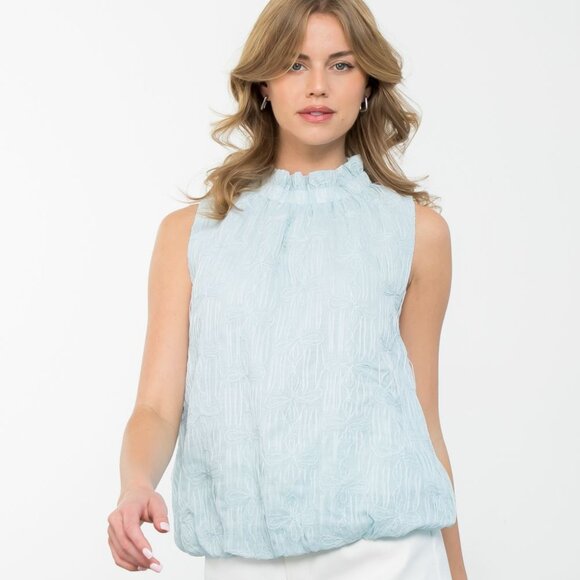 White Rabbit Textured Flower Light Blue Top - THML - Picture 1 of 3
